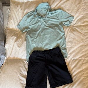 all in motion Heathered Mint Green Polo Shirt and Black adjustable waist shorts